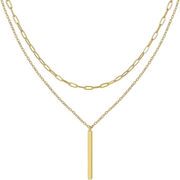 GOLD 14k Gold Plated 2pc Bar Chain Pendant Necklace - Picture 2 of 2